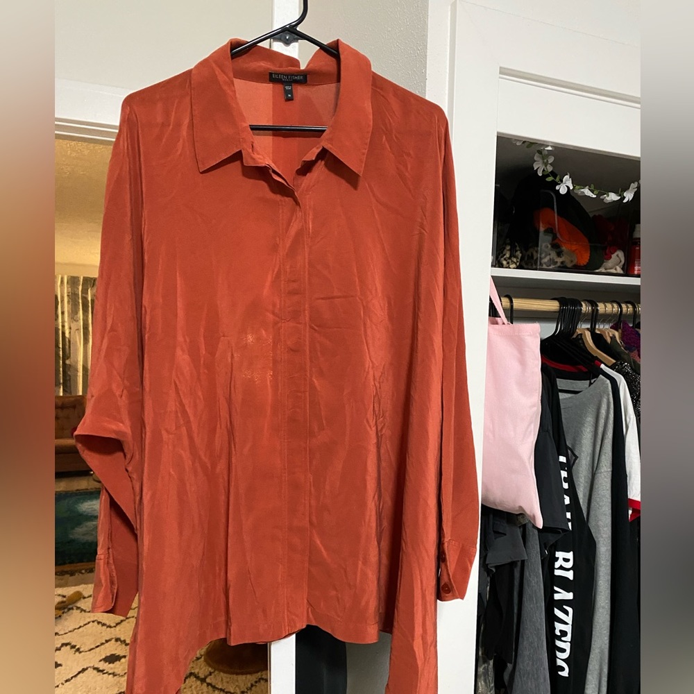 Eileen Fisher 100% Silk Button Shirt Tunic 1X
